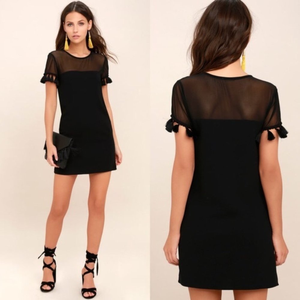 Lulus Iced Latte Black Tassel Shift Dress, XS